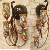 2 murano millefiori glass wall lights 40x25 1970 to 80s