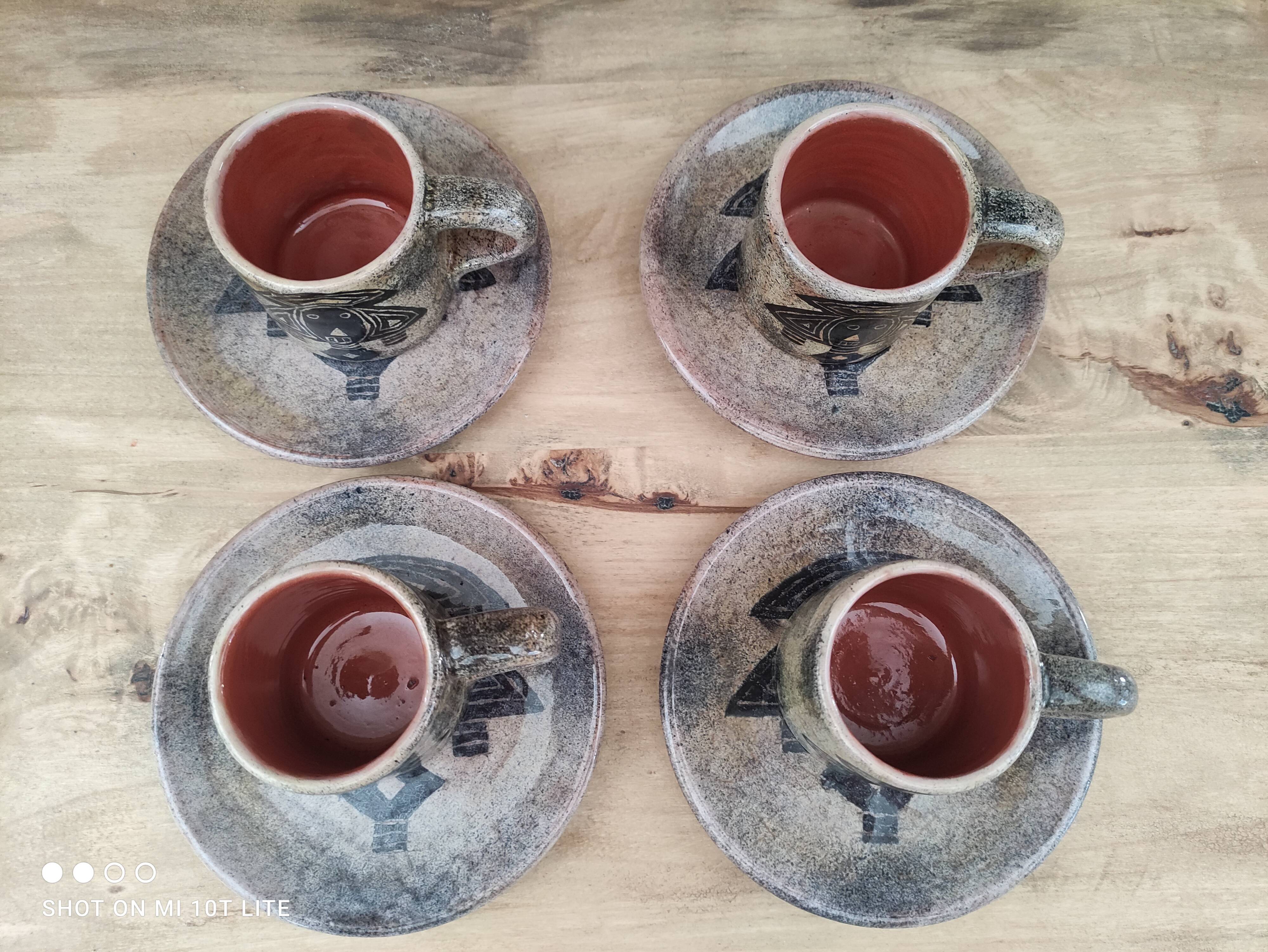 Set of 4 vintage 70s stoneware espresso cups