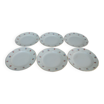 Lot de 6 assiettes à entrée, Sarreguemine, motif fleurs