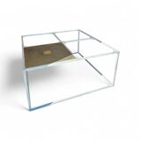 One of a kind brutalist coffee table 1980s with weighty metal / copper / steel tops
