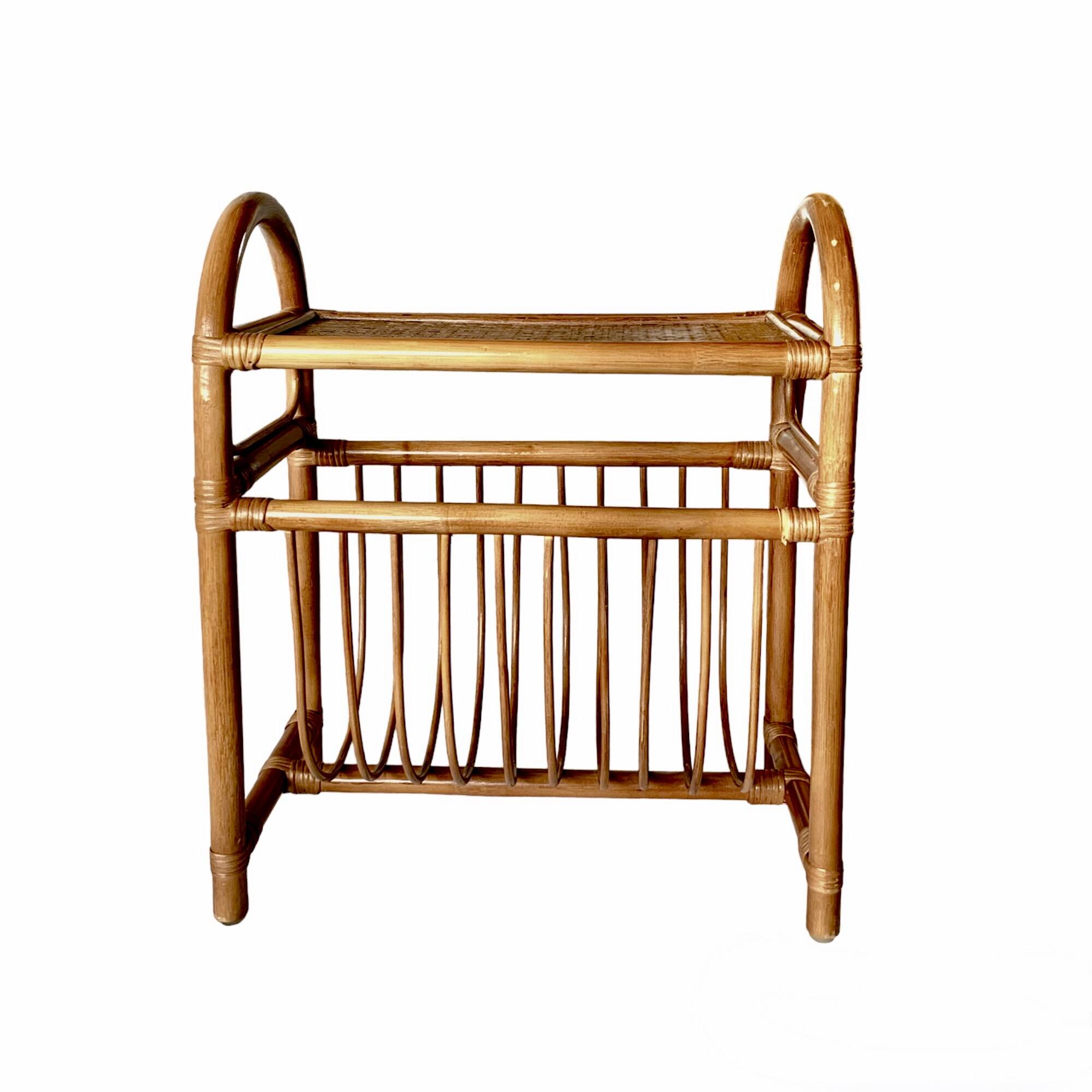 Vintage rattan and bamboo magazine rack