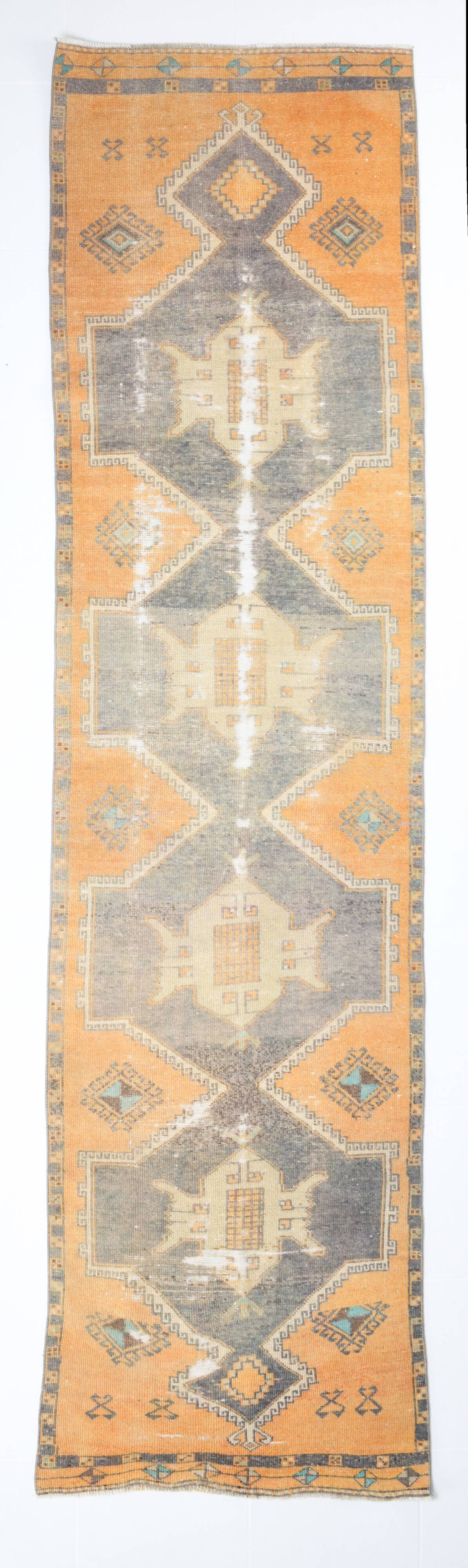 3x11 orange vintage runner rug, 88x341cm