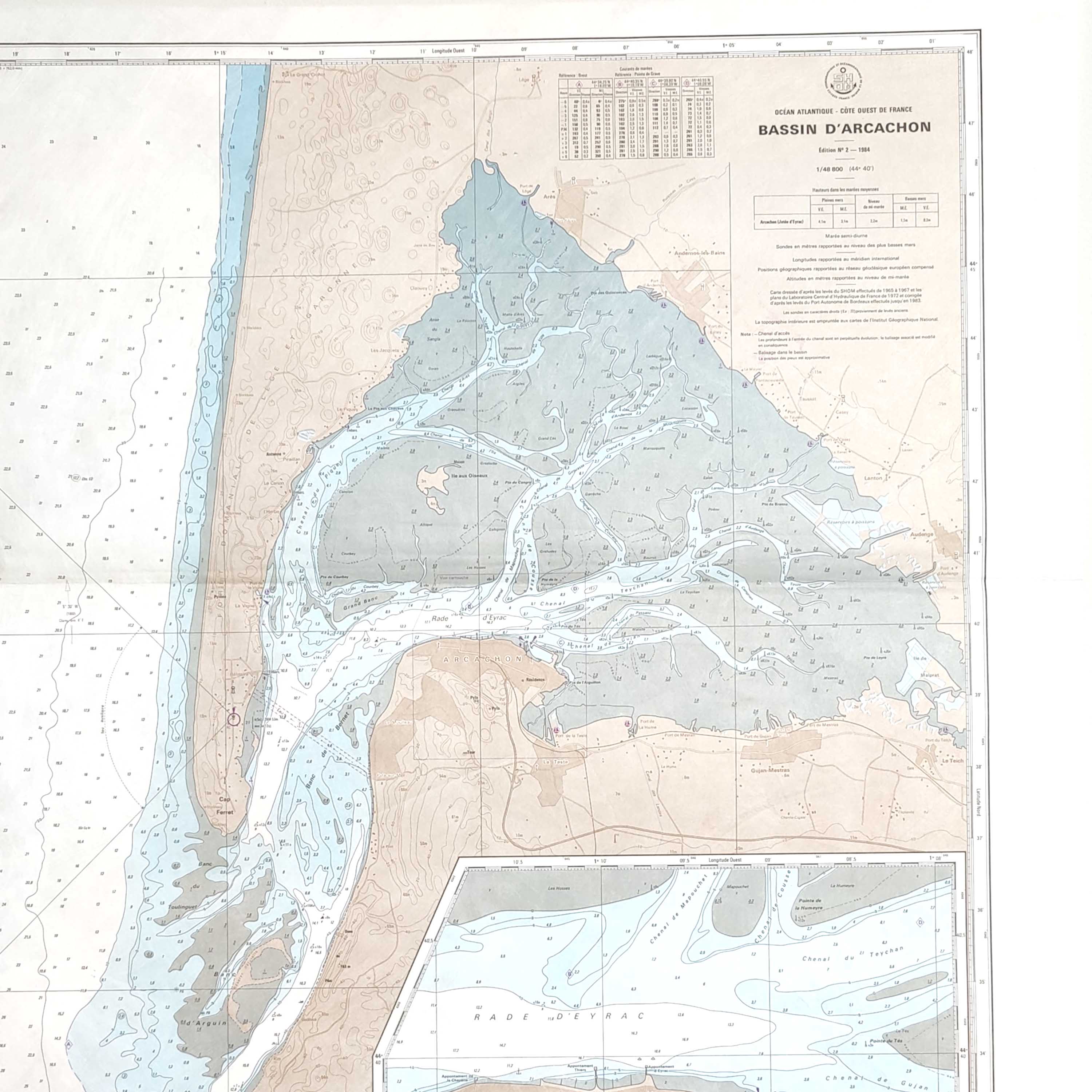 Map arcachon gironde basin 84cm by 63cm