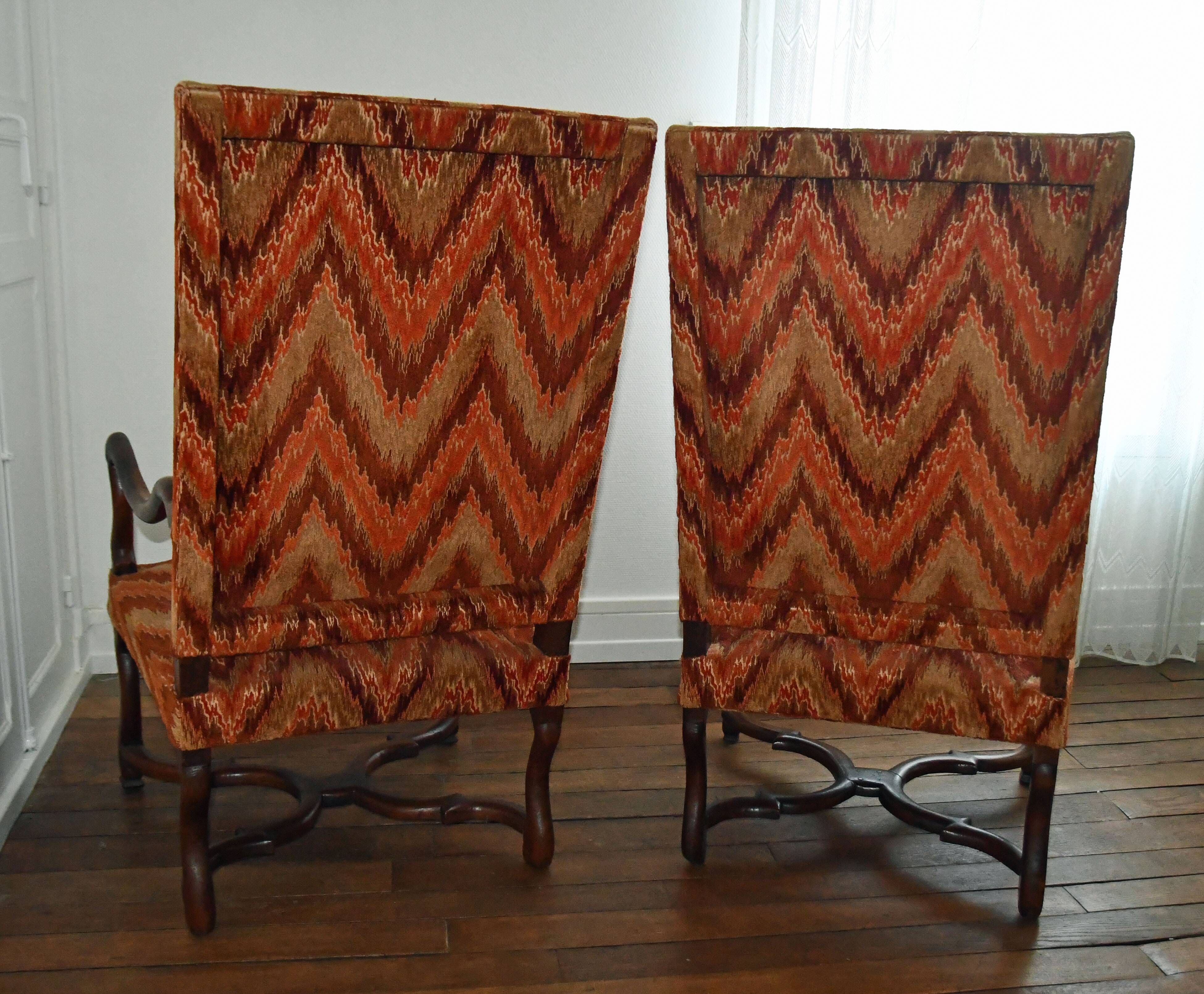 Pair of Louis XIII period armchairs in walnut sheep bone