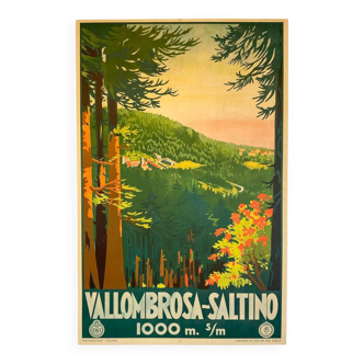 Affiche original Italienne Vallombrosa-Saltino 1000m en 1930 - Petit Format - On linen