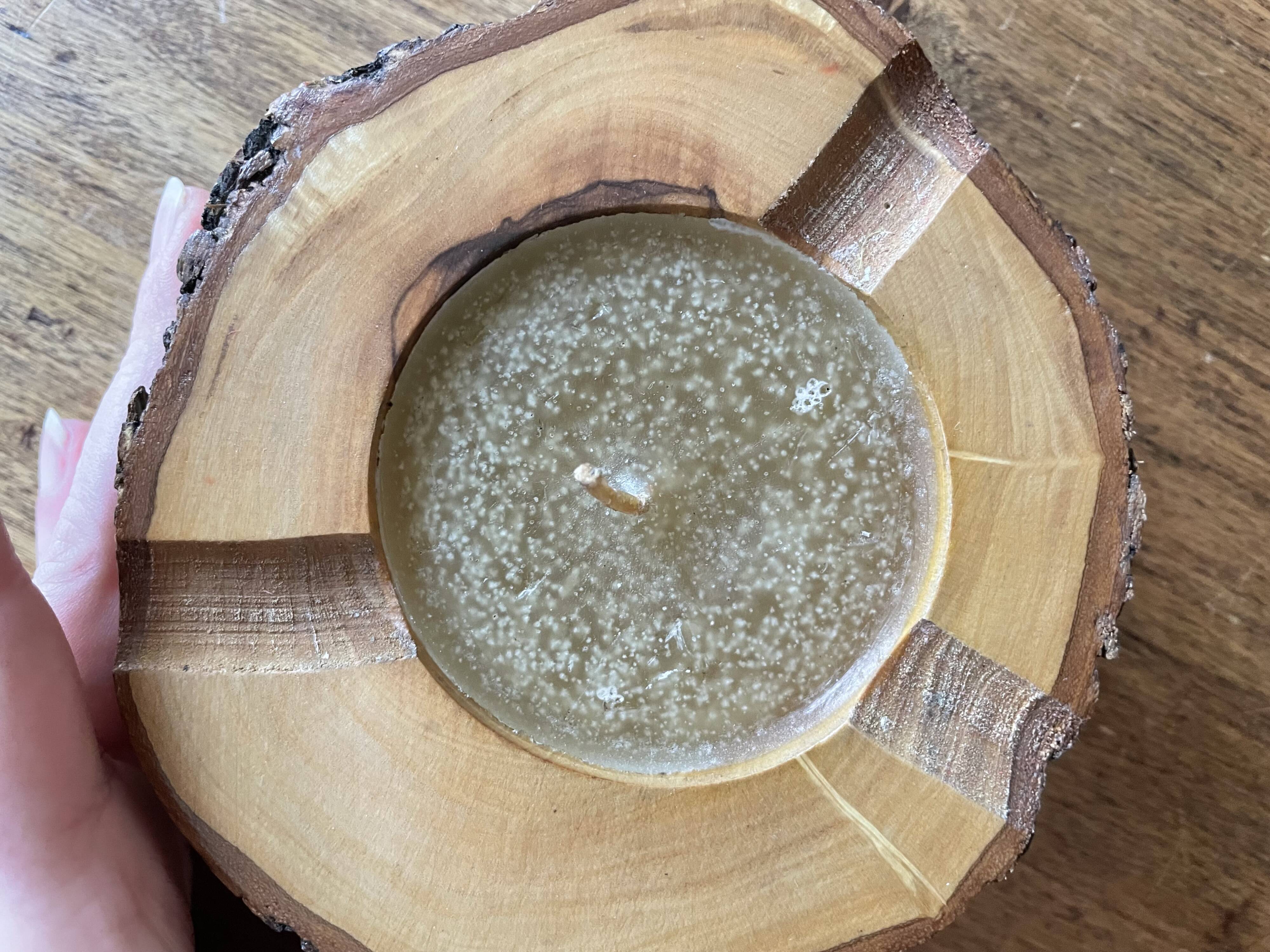 Ashtray candle holder in olive wood, old, vintage