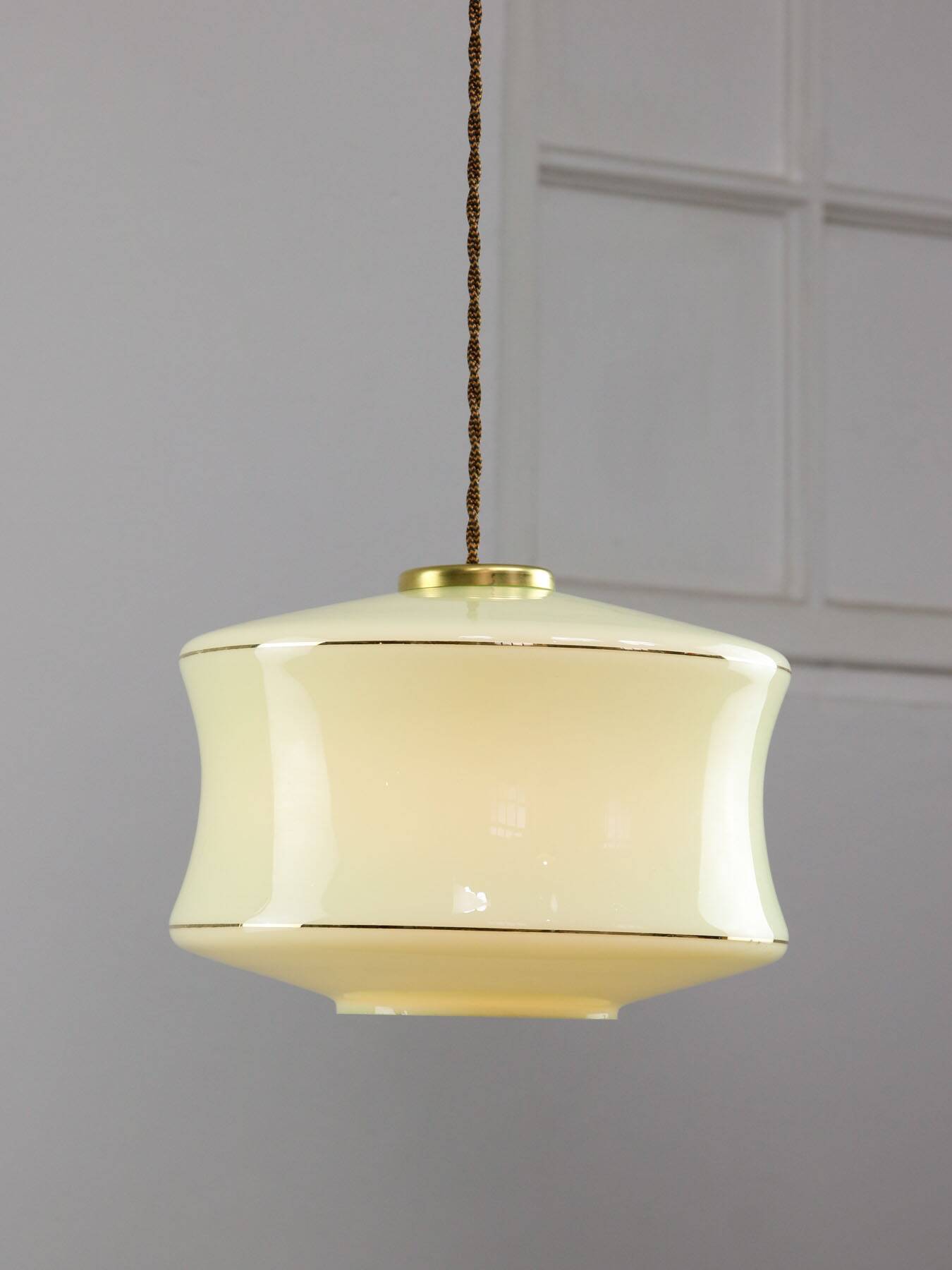 Mid-Century Italian Brass and Green Glass Pendant Lamp