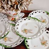 6 assiettes à desserts en porcelaine ajourée