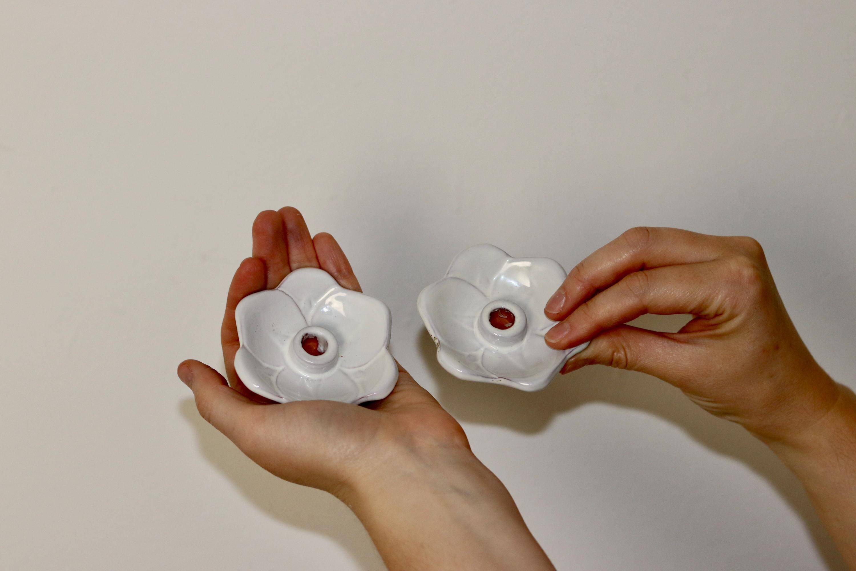 Pair of Swedish ceramic candlesticks from the mid-century by Bo Fajans.