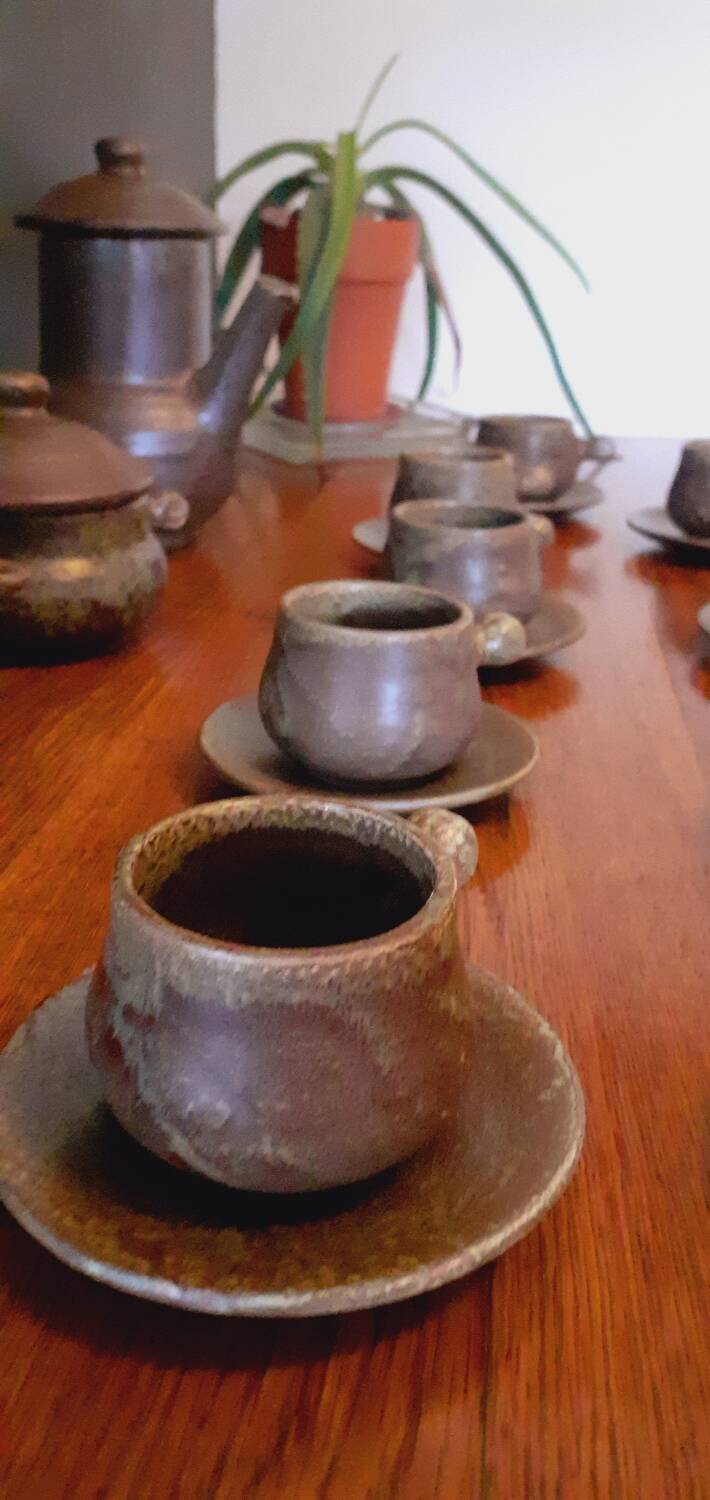 Vintage stoneware coffee set from the 60s, Maine Sars Pottery