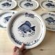 Lot de 6 assiettes à poisson GIEN France vintage, assiettes plates à décor de pêche