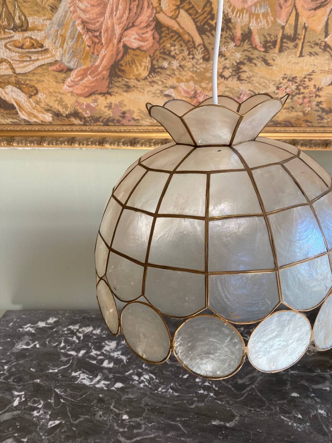 Vintage mother-of-pearl and brass pendant light