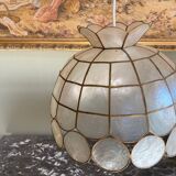 Vintage mother-of-pearl and brass pendant light