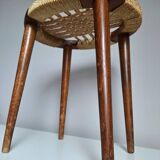 Vintage rope and wood stool, bedside table, old sofa end table