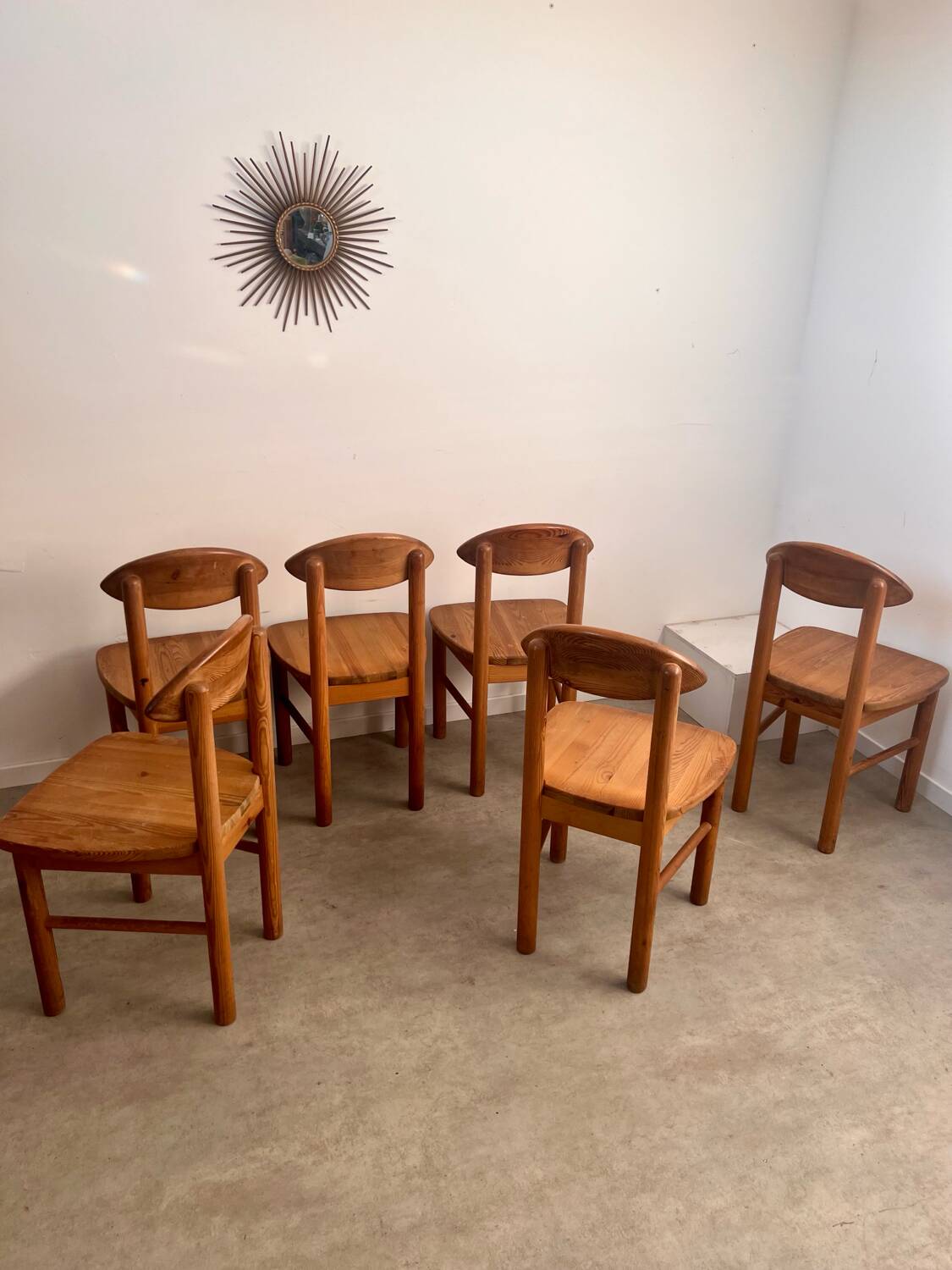 Lot de 6 chaises en pin massif design scandinave Reiner Daumiller vintage années 70