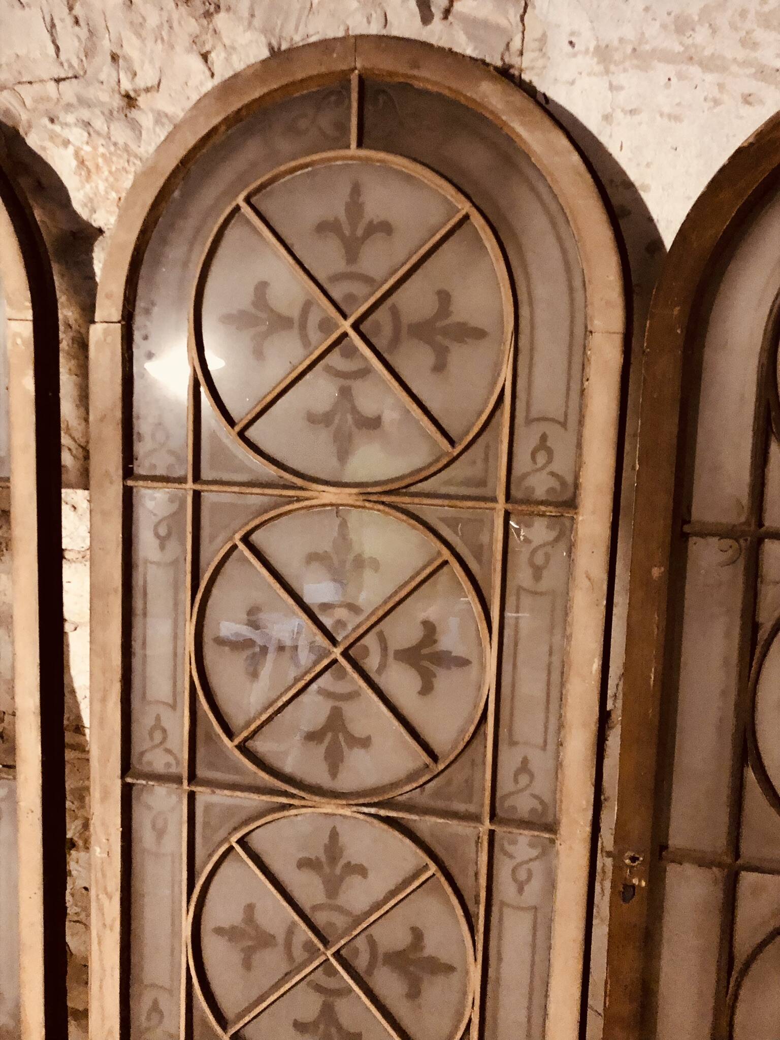 Set of 4 decorative carved glass windows from the 1900s