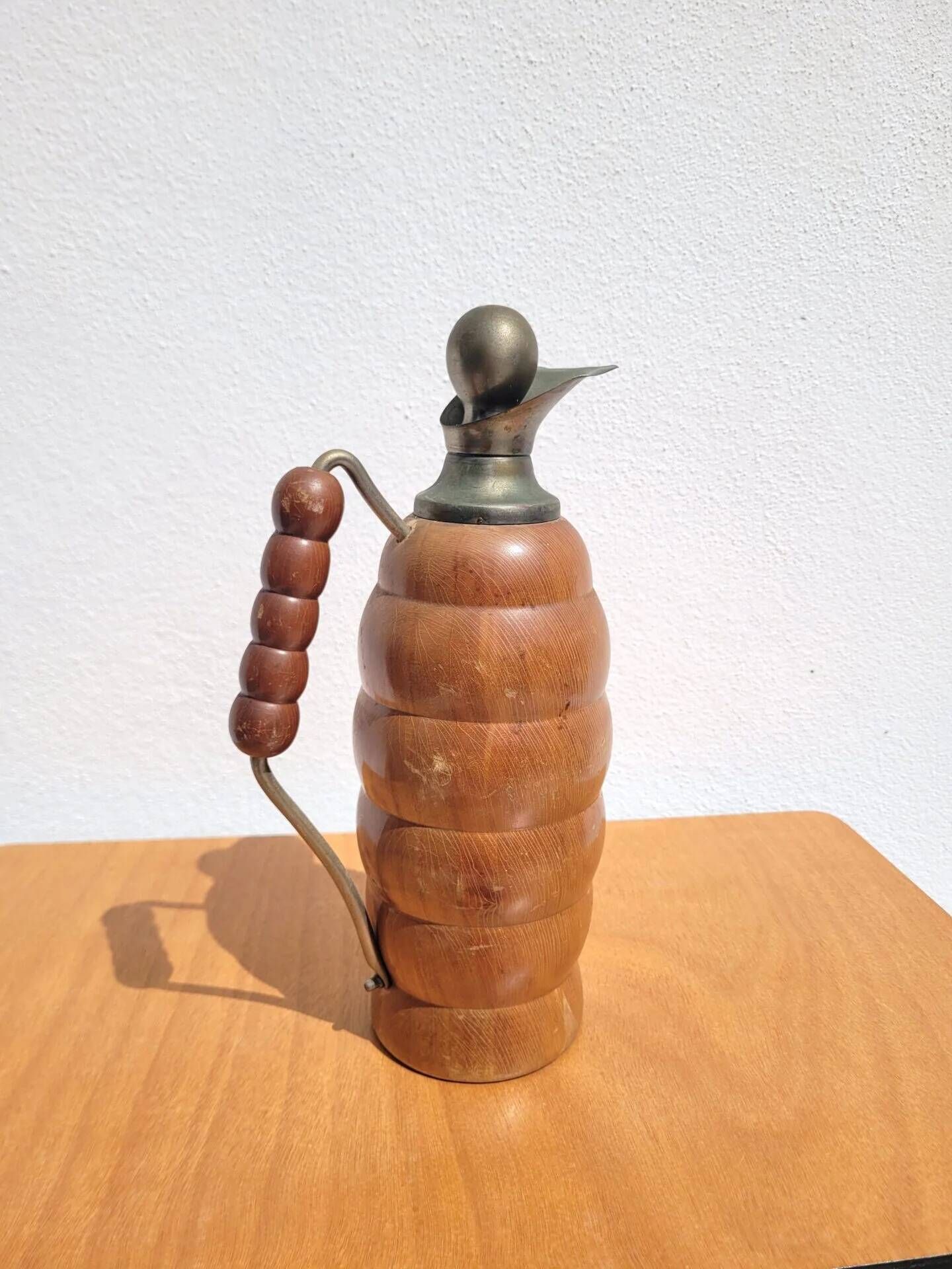 Vintage wooden turned thermos bottle signed T. Ergök