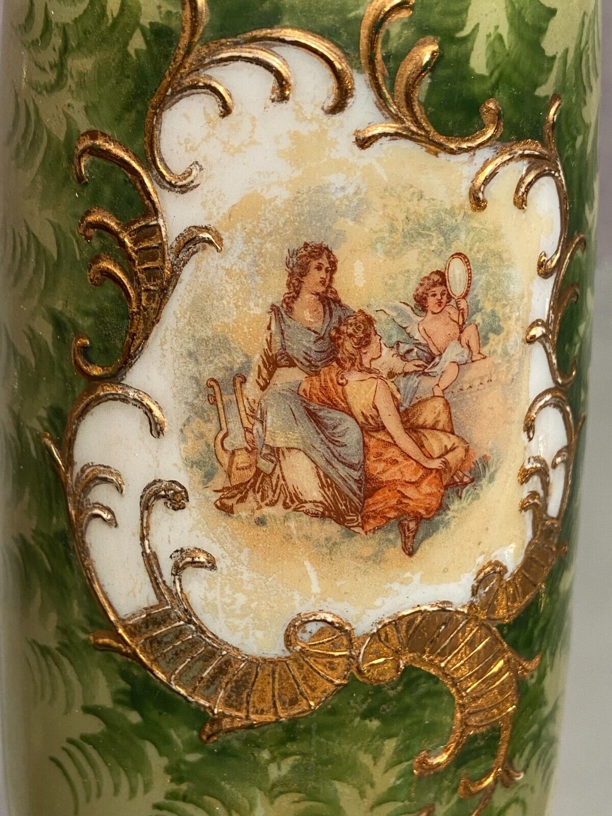 Opaline vase with fine nineteenth gold enamelled cartridge decoration