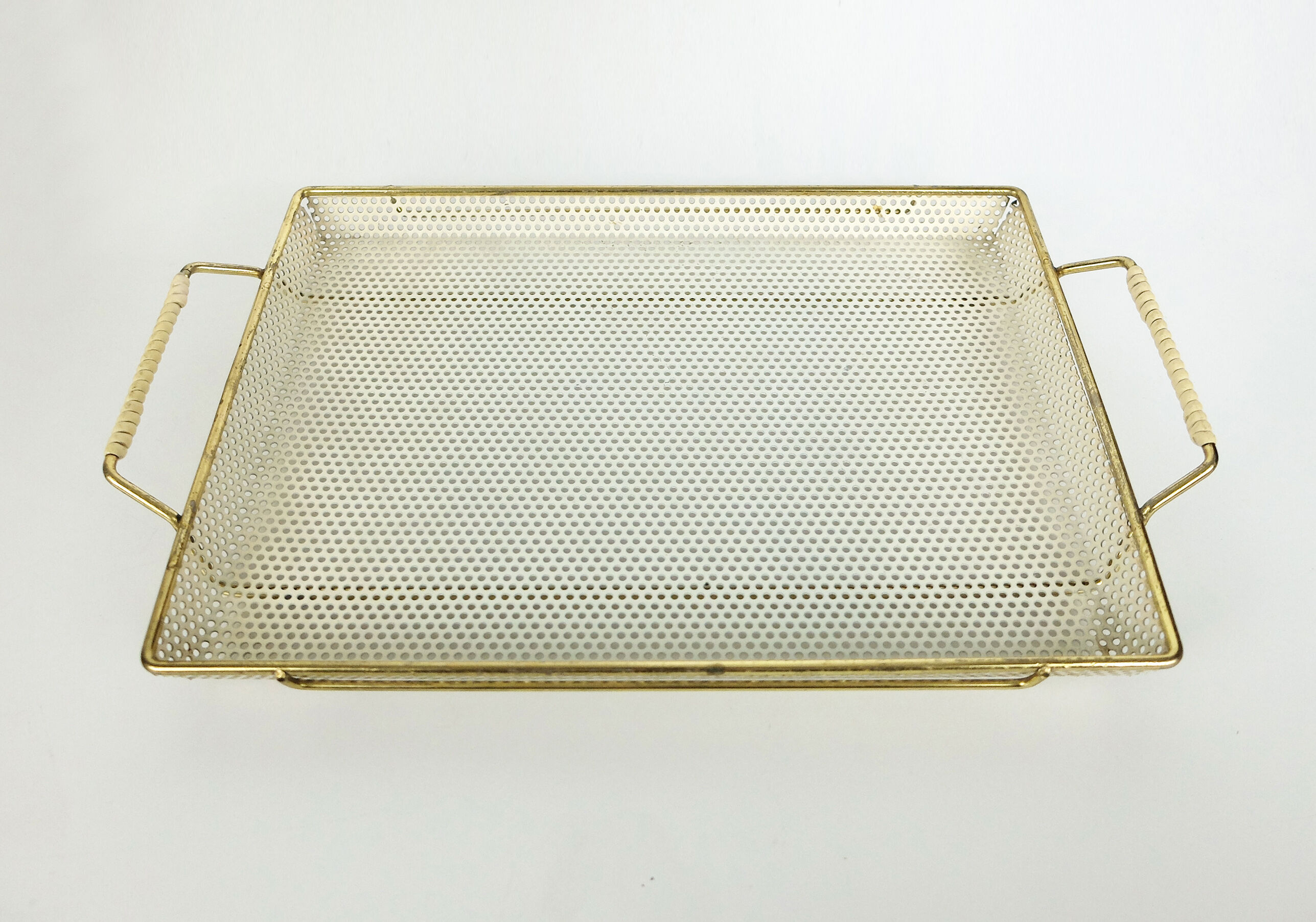 White and gold top in perforated sheet metal & brass 1950s-60s
