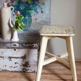 Old workshop stool in patinated solid wood