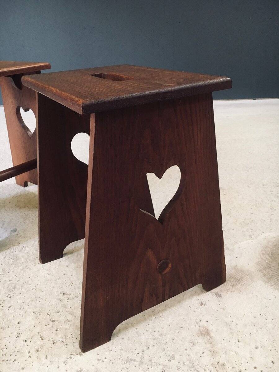 Arts & Crafts Heart Stools, Belgium, 1920s, Set of 2