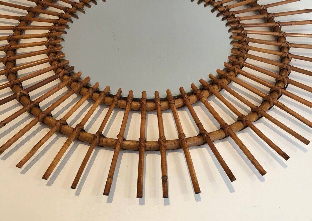 Round rattan mirror