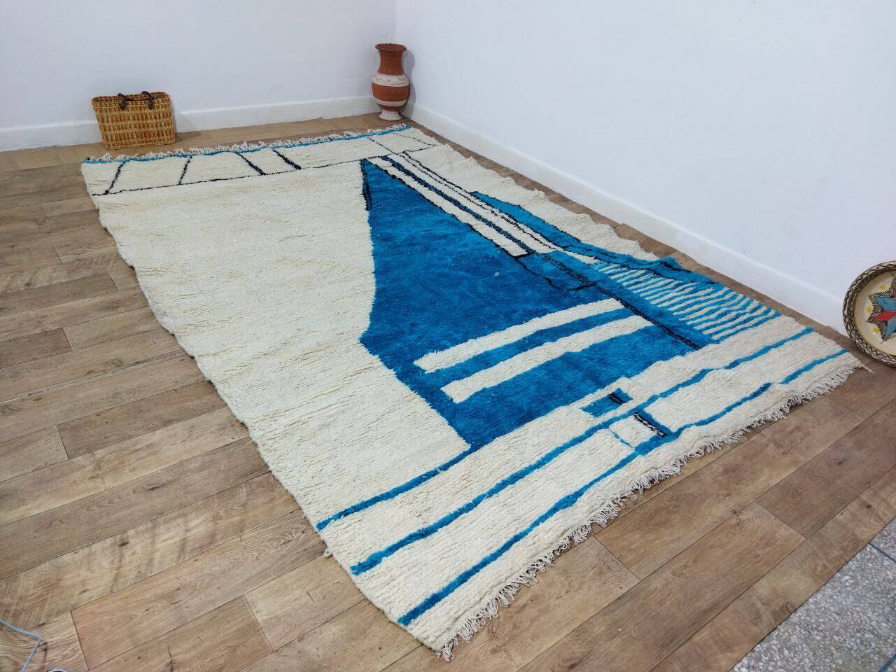 Handmade blue artisanal Moroccan Berber rug 310 X 215 CM