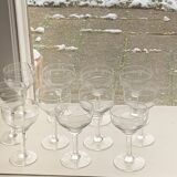 10 wine glasses, carved transparent glass, art deco cups, old and trendy