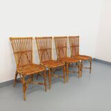 Set of 4 vintage Audoux Minet rattan chairs from the 1950s and 60s.