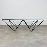 Pyramidal steel wire and glass coffee table
