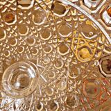 Molded glass compote bowl, geometric decoration