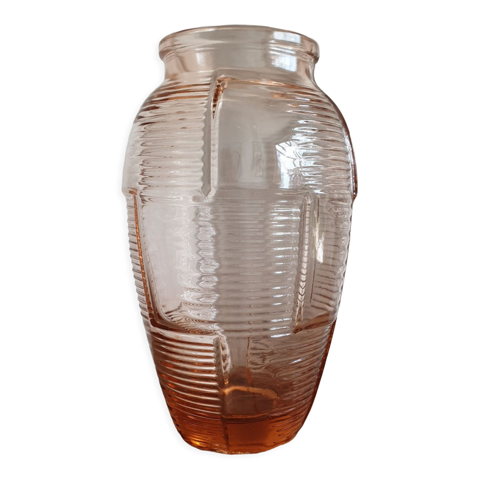 Art deco rosé molded glass vase