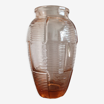 Art deco rosé molded glass vase