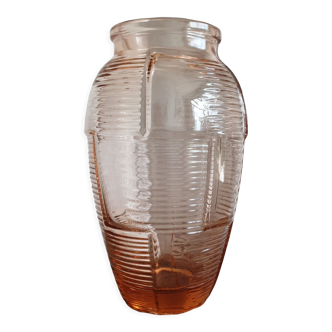 Art deco rosé molded glass vase