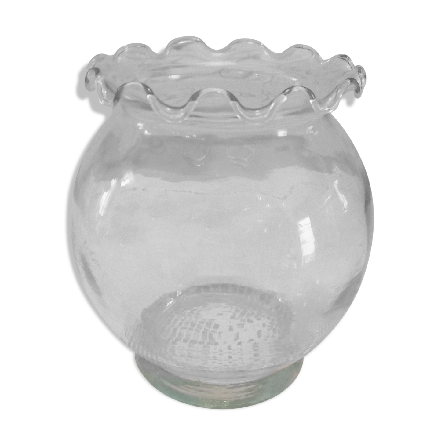 Vase ball cast glass corrugated collar