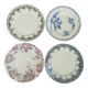 Lot of 4 dessert plates in pink, blue, and green ironstone, flat earthenware.