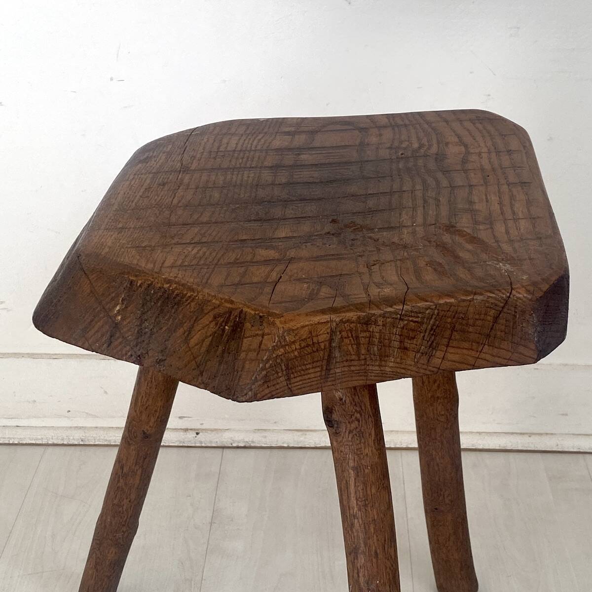 Brutalist stool in solid oak