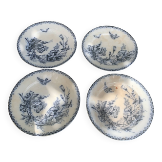 4 antique flat plates, bird and butterfly decor