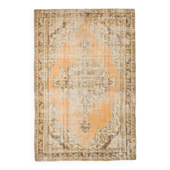 Tapis turc vintage pastel doux jaune pêche 6x9, 185x276 cm SK 5250