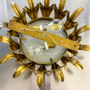 Spanish crown sunburst fixture in gilt metal and frosted glass, 1950s