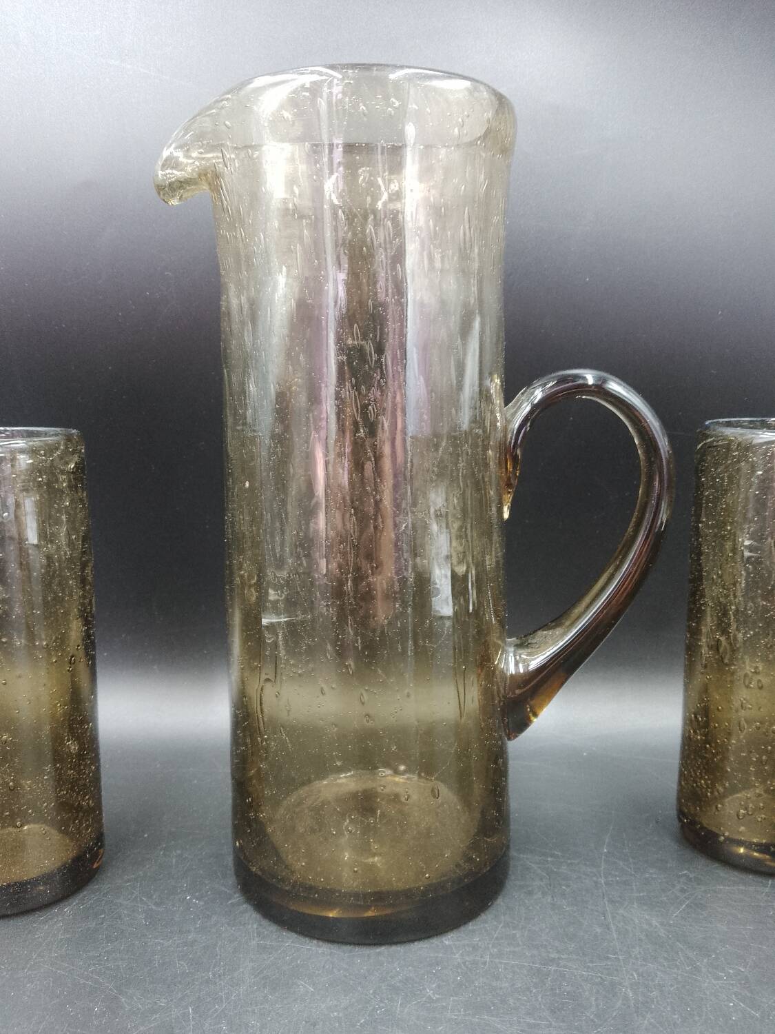 6-piece orangeade set in blown and bubbled gray glass