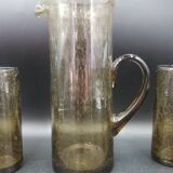 6-piece orangeade set in blown and bubbled gray glass