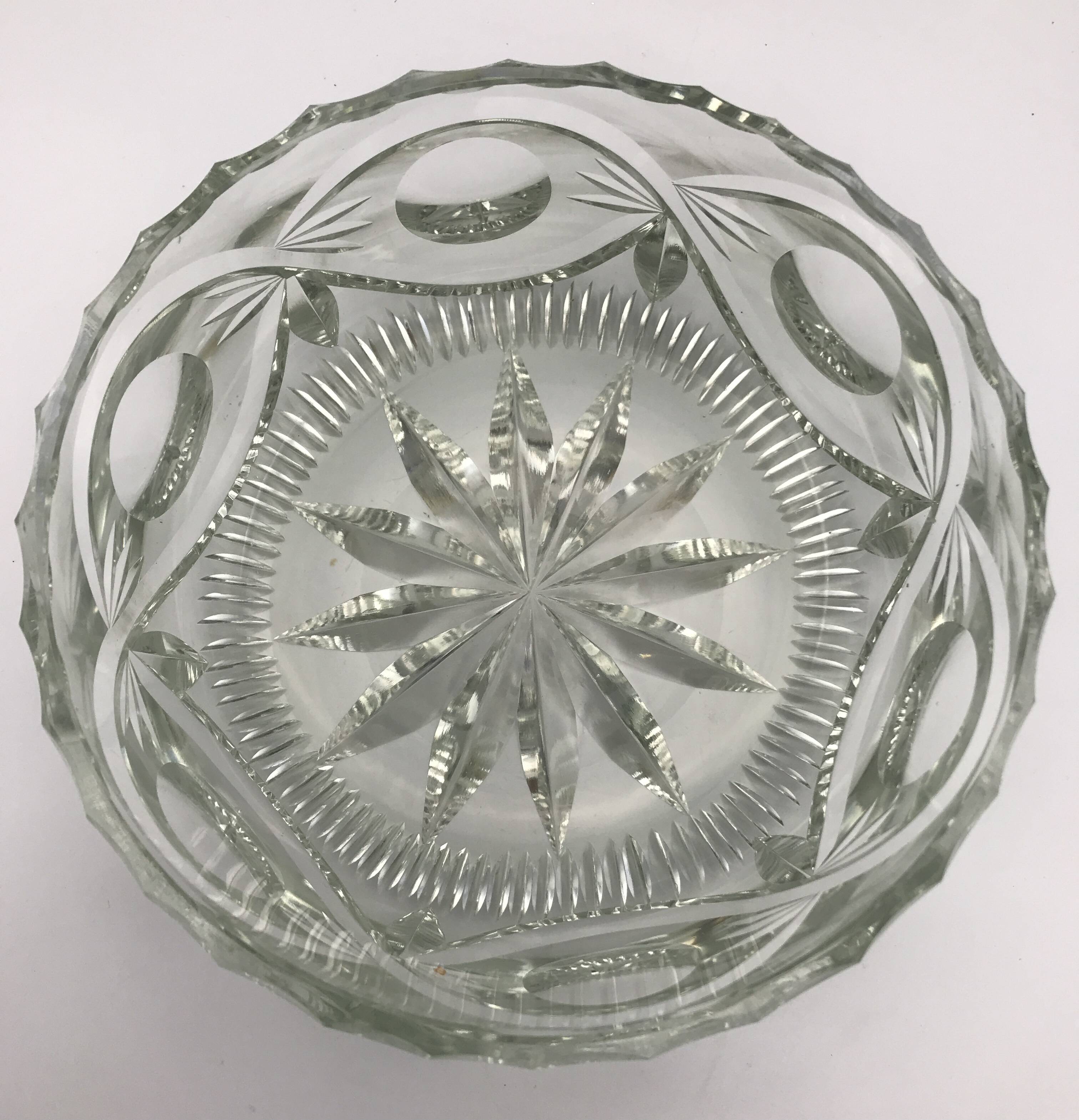 FRUIT CUTTER, SALAD BOWL in Solid CRYSTAL decorated with Hand-Cut PATTERNS