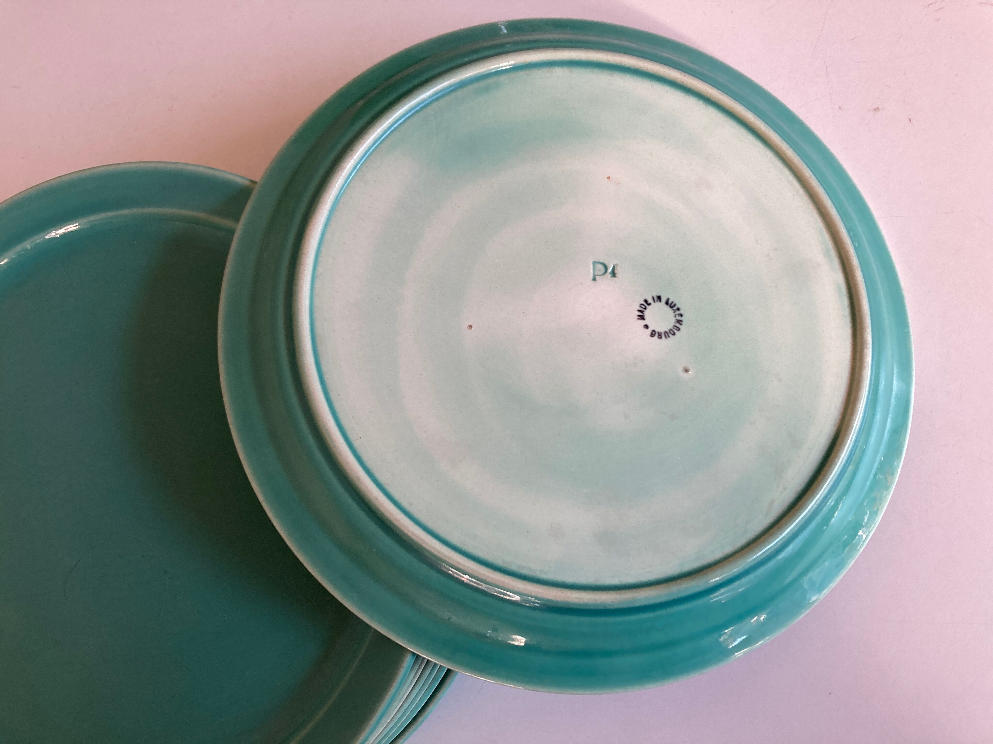 Set of 8 modernist plates in turquoise earthenware 1950 Villeroy and Boch