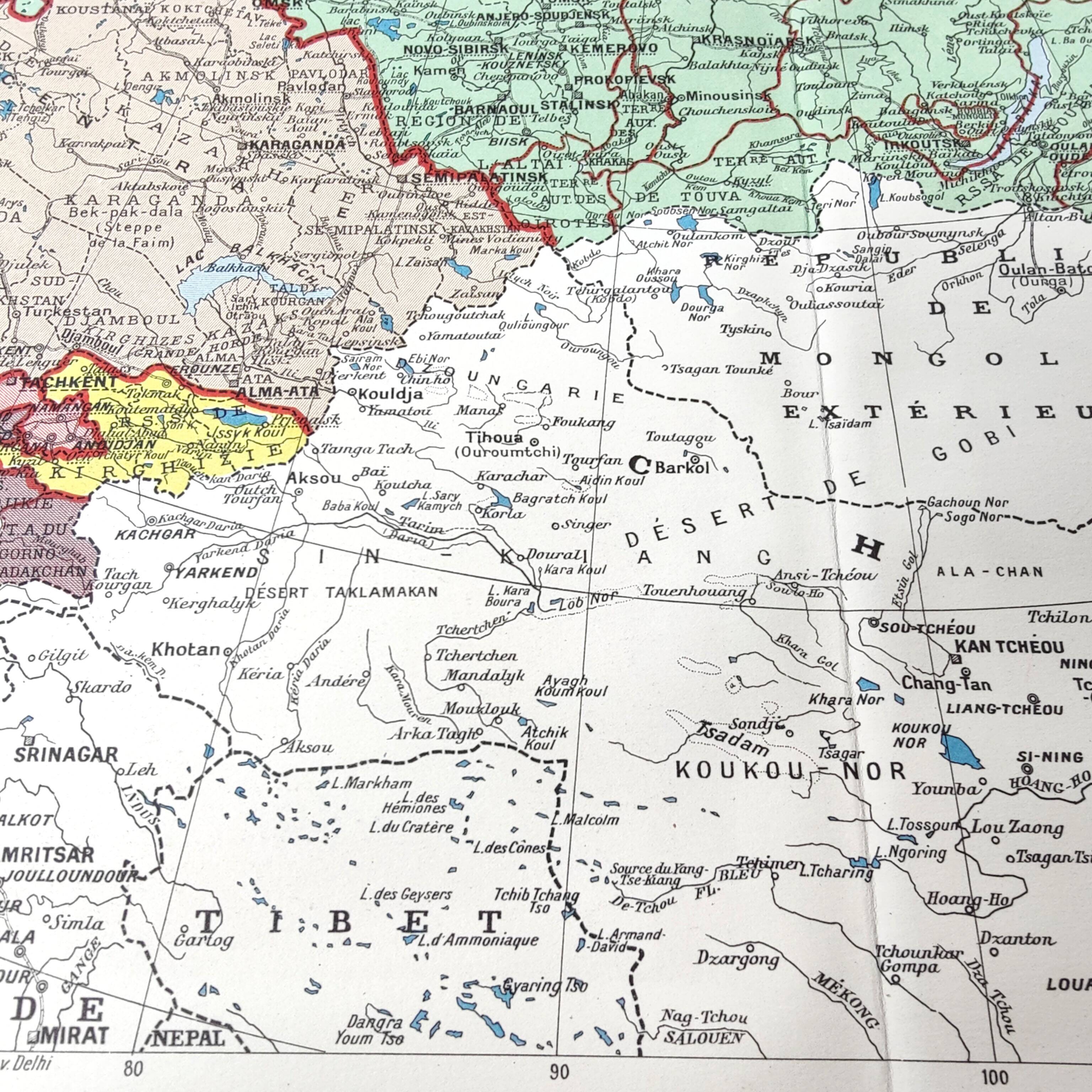 Vintage map Asia USSR Japan 43x43cm from 1950