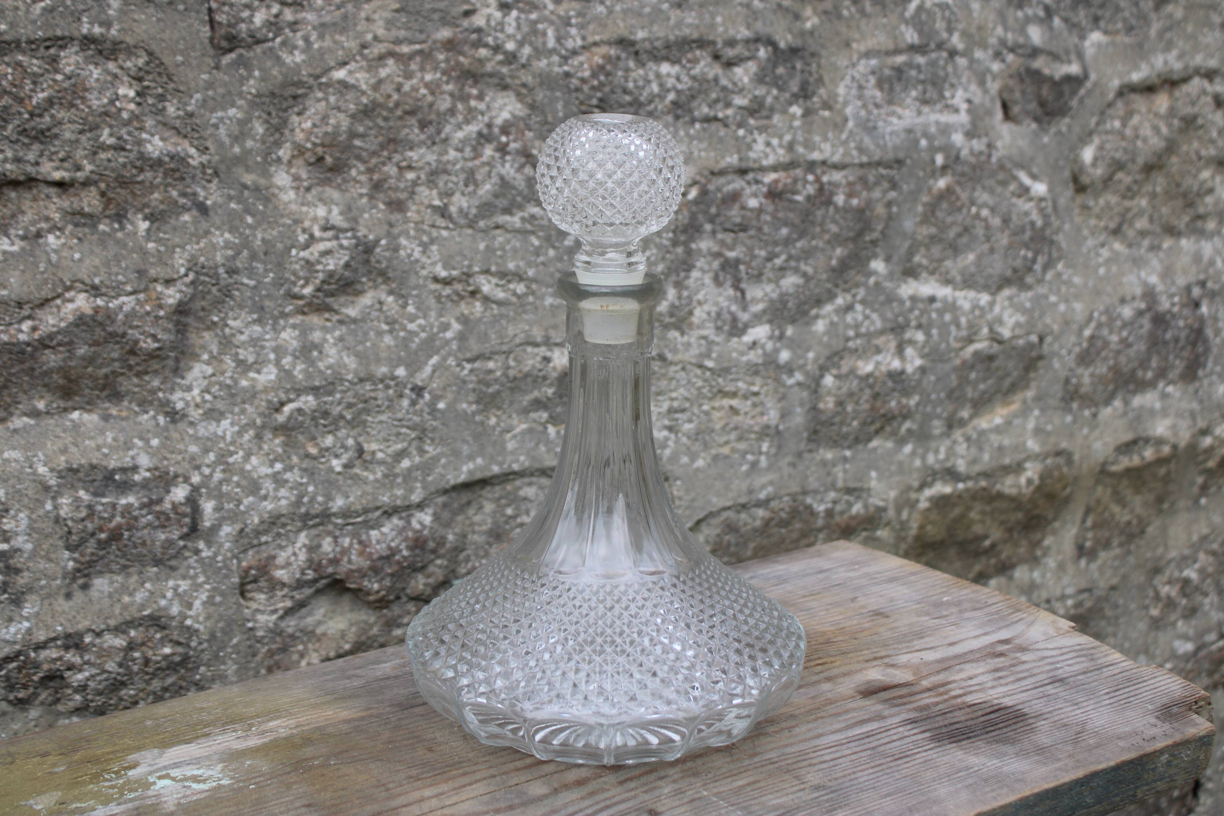 Superb vintage chiseled glass carafe