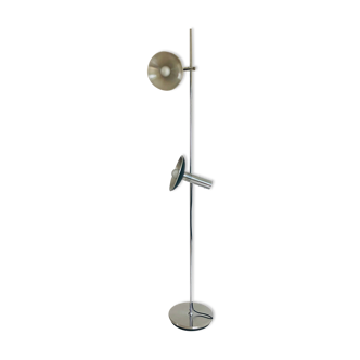 Chrome floor lamp two adjustable spotlights, Italy 70s