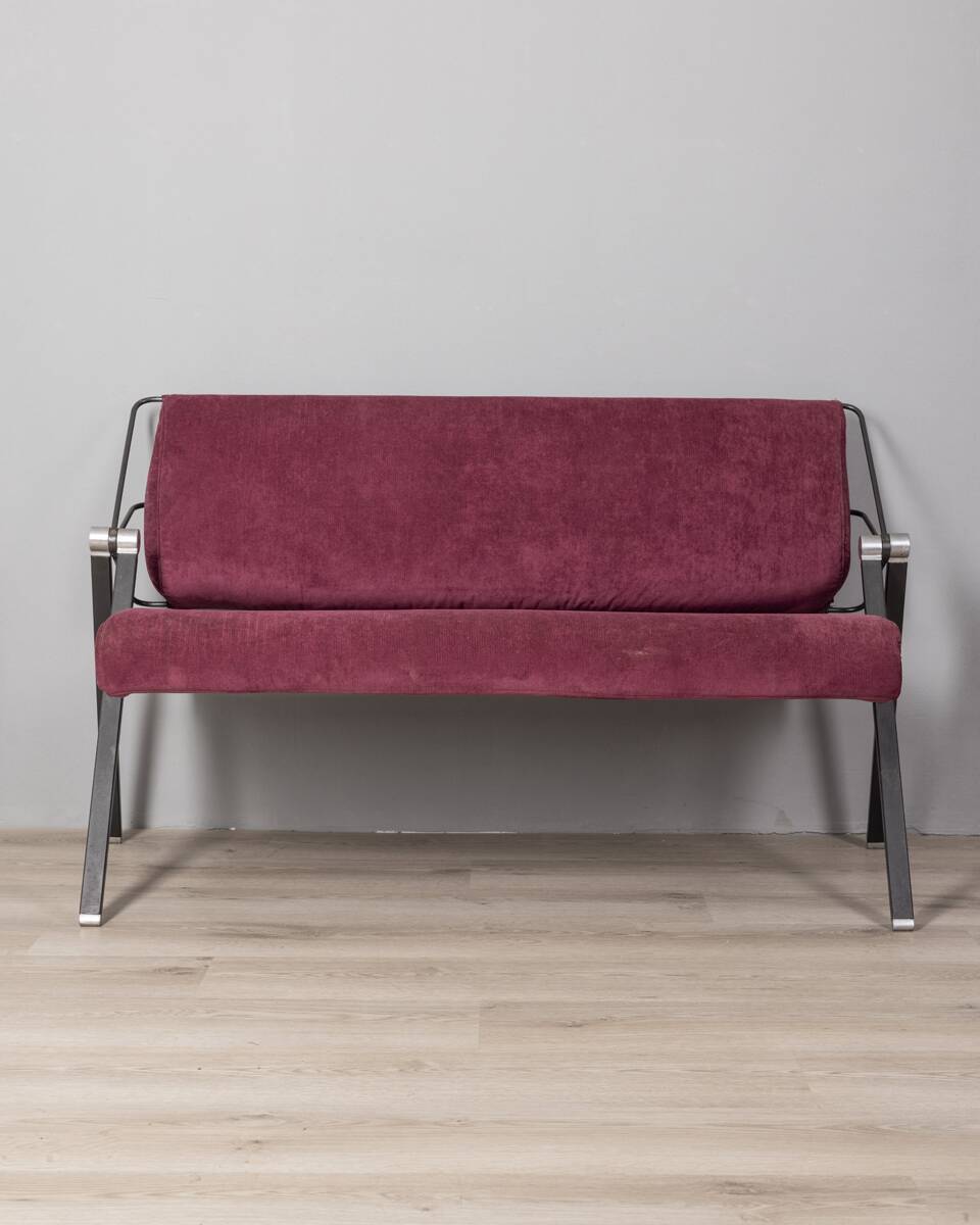 Vintage 70s burgundy fabric sofa Formanova design