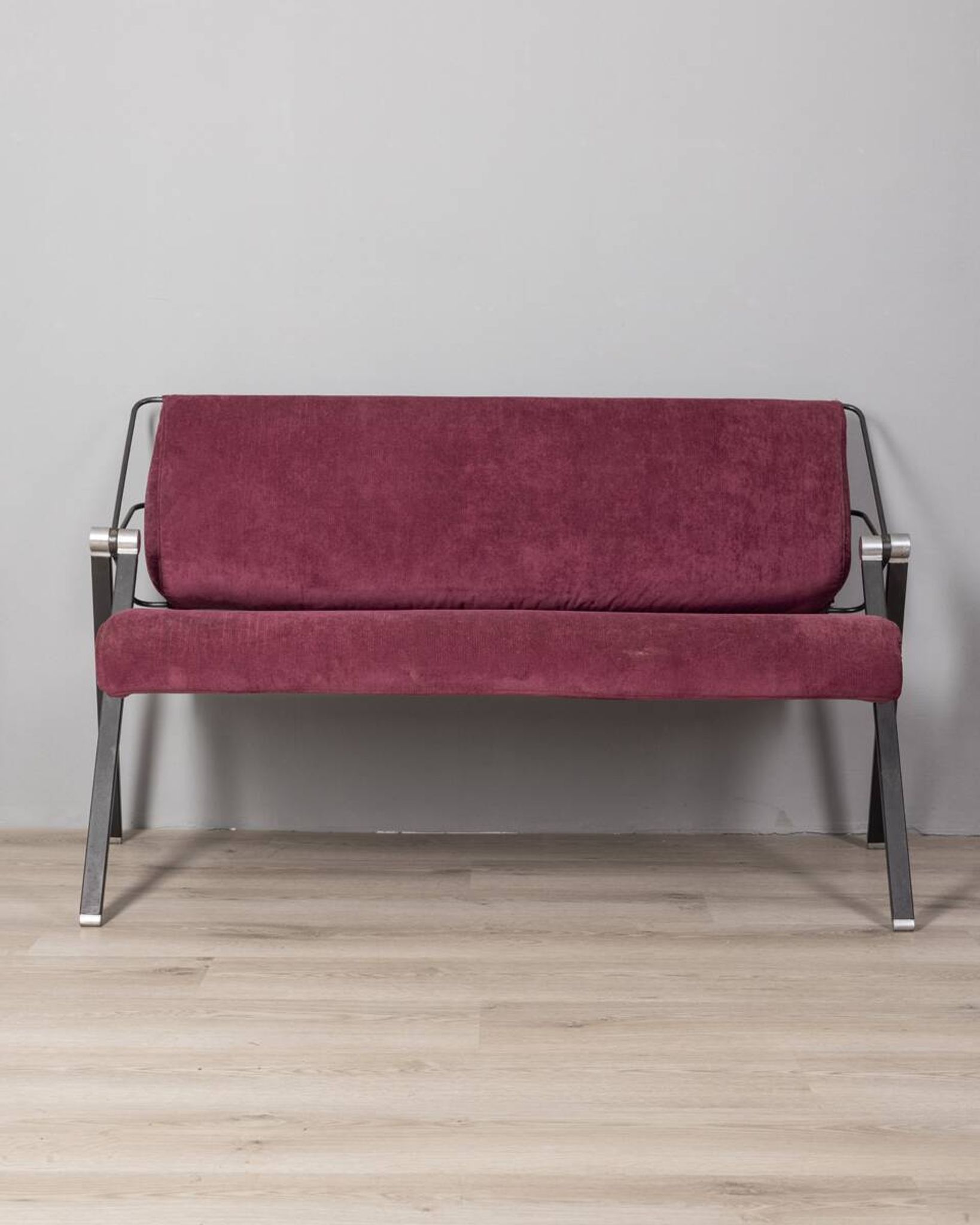 Vintage 70s burgundy fabric sofa Formanova design