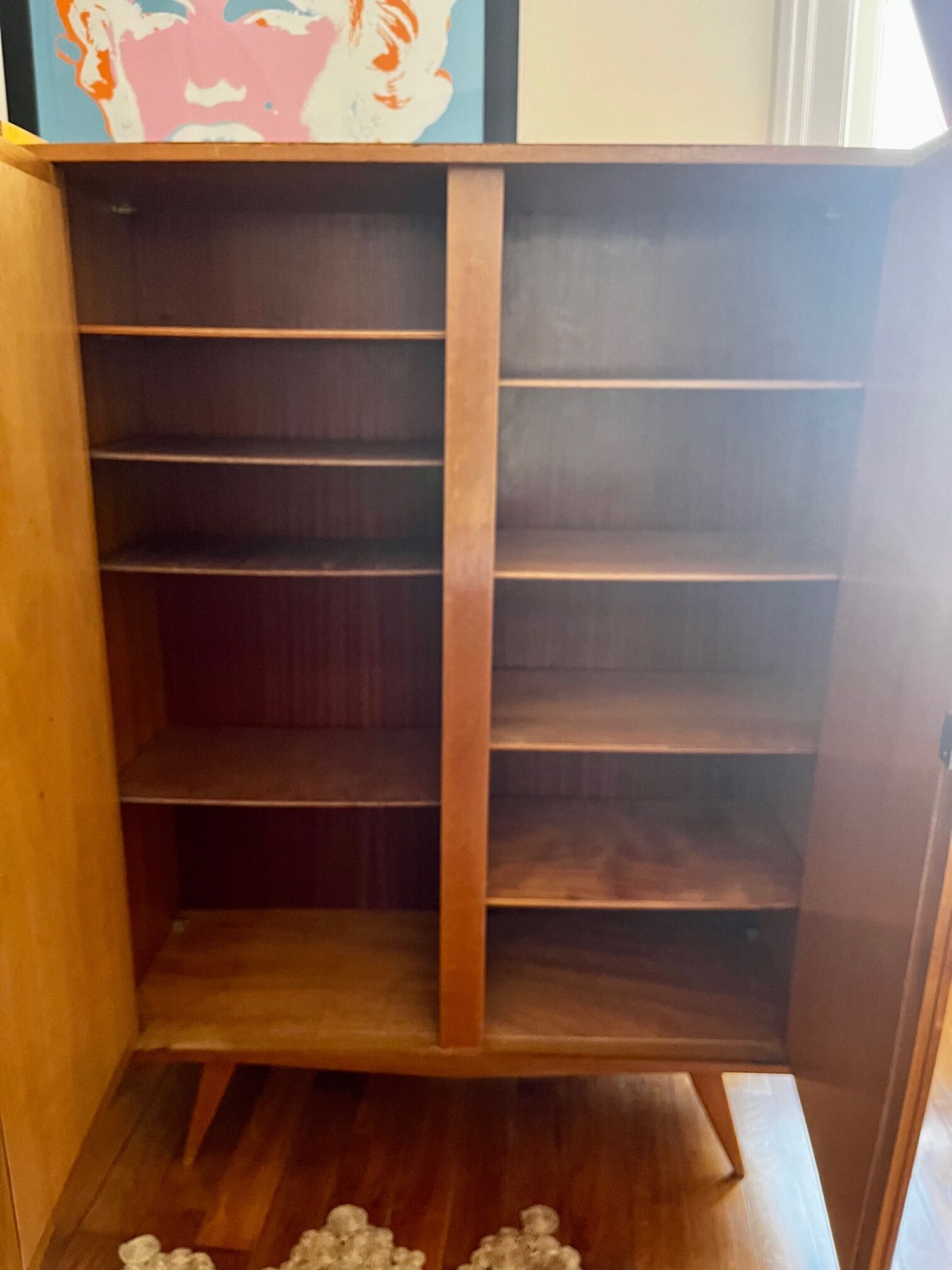 Wood and rattan cabinet 60s